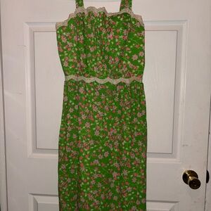 Lilly Pulitzer Green and Pink Floral Midi Dress